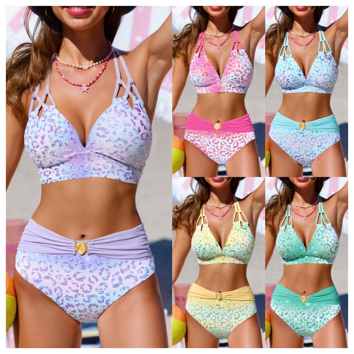 Ensemble de bikini pour femmes à taille haute avec des bretelles tendance R&B
