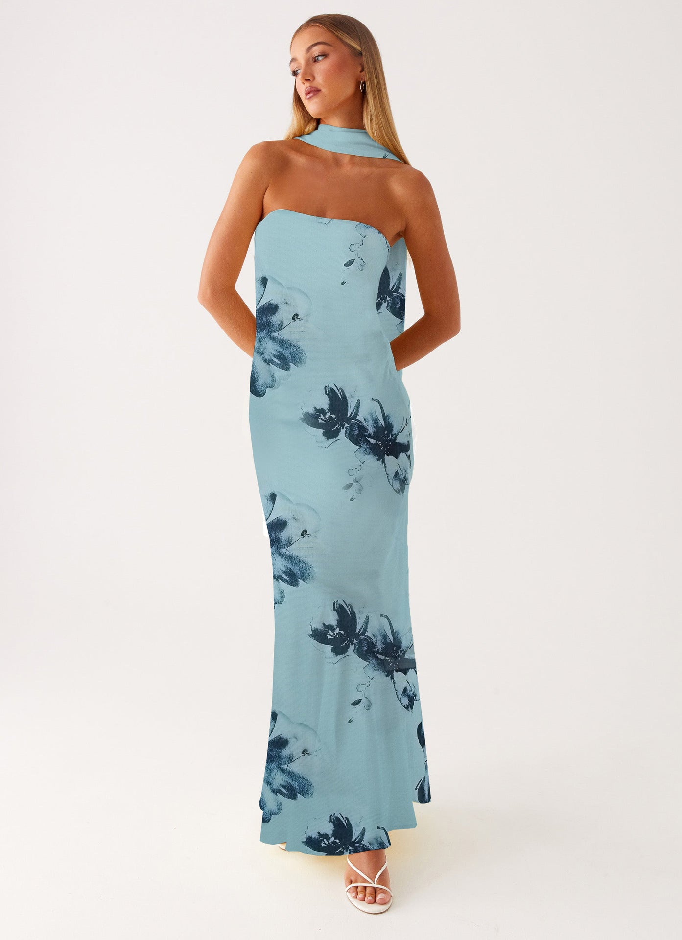 Robe de soirée élégante à manches longues pour femmes avec design floral Heidi-Mode
