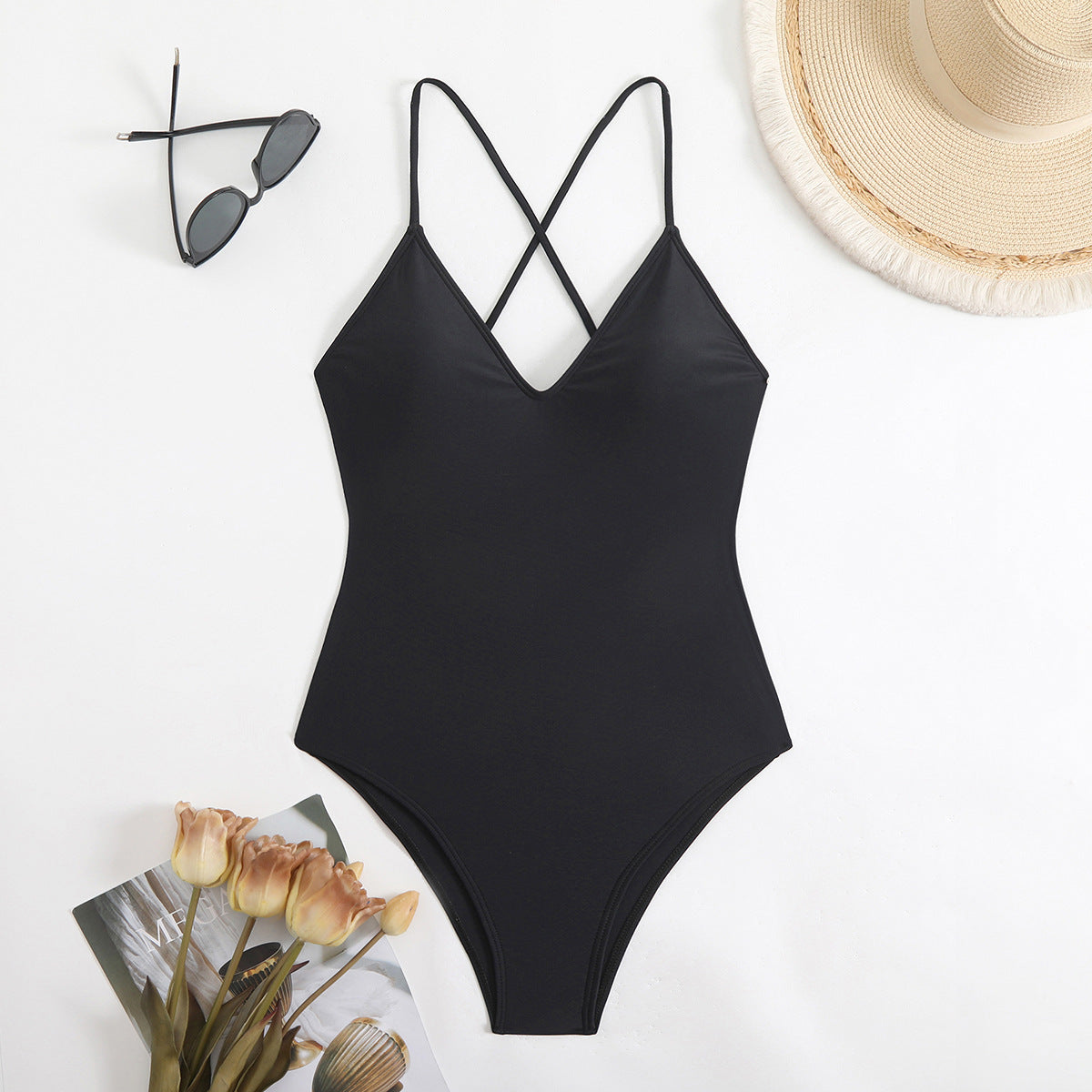 Maillot de bain une pièce sportif pour femmes avec bretelles croisées R&B