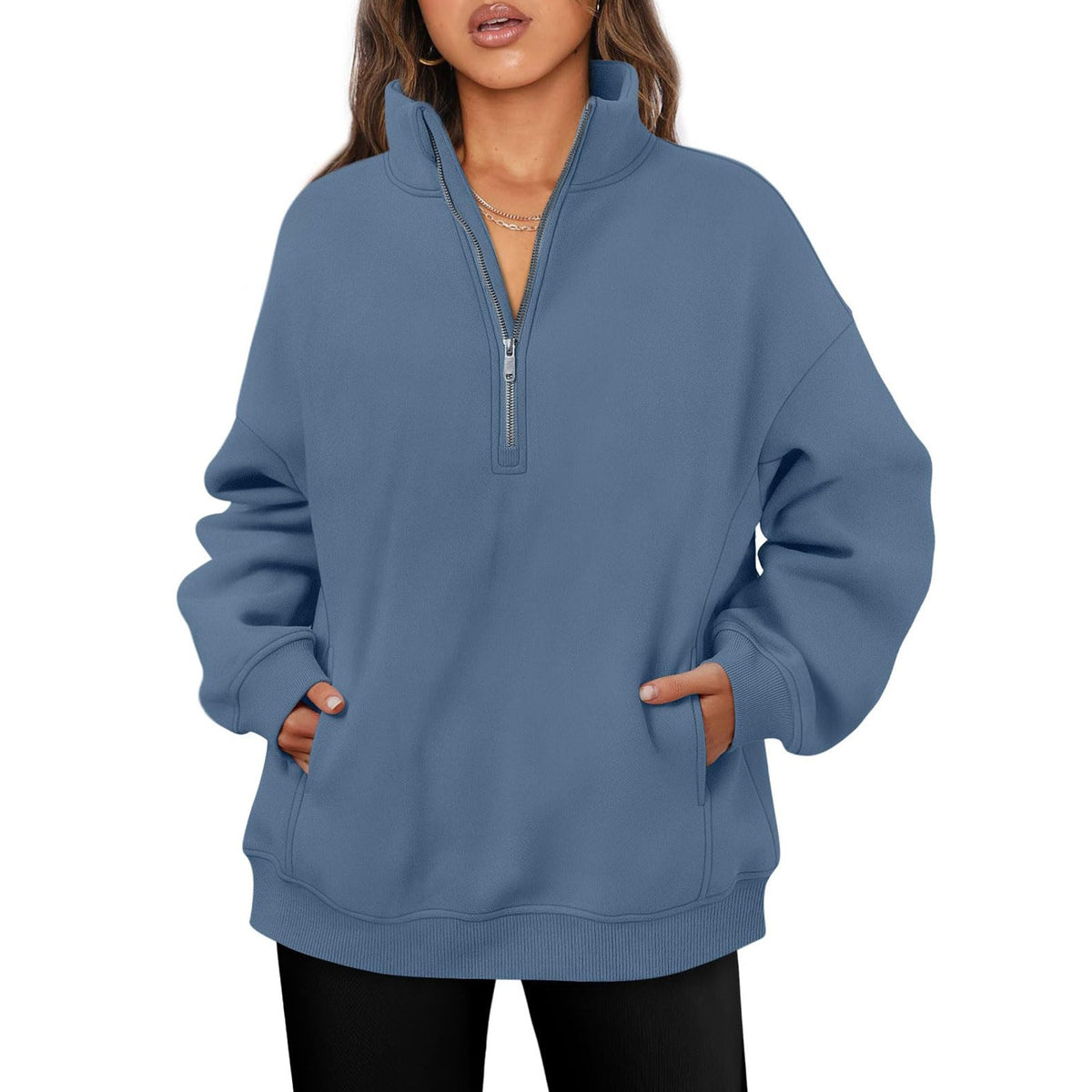 Pull demi-zip oversized pour femmes avec col montant, poche kangourou et bords côtelés Echo Archiv