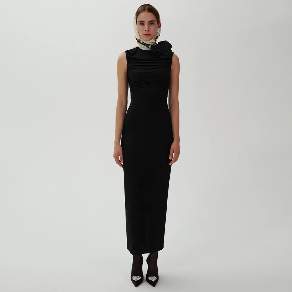 Robe de soirée ajustée pour femmes avec col asymétrique et appliqué floral Heidi-Mode