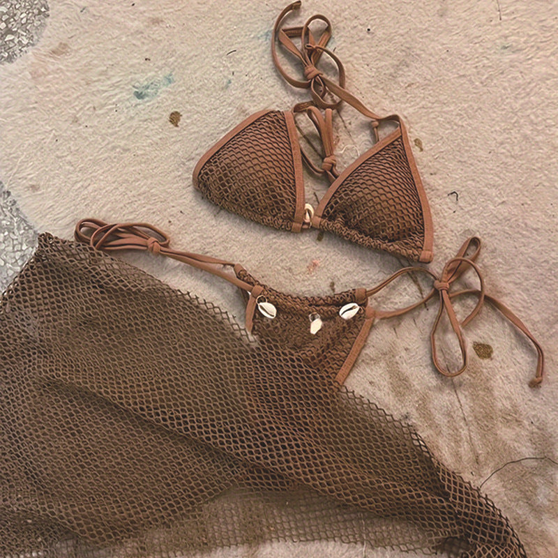 Ensemble de bikini en filet pour femmes avec des détails en coquillage raffinés R&B