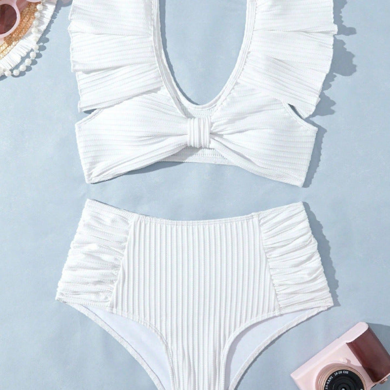 Bikini Femme Taille Haute avec Détails Volants R&B