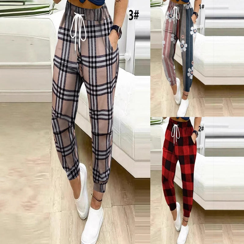 Pantalon de jogging relax à motif pour femmes avec cordon de serrage, poches latérales et bords élastiques Echoarchiv