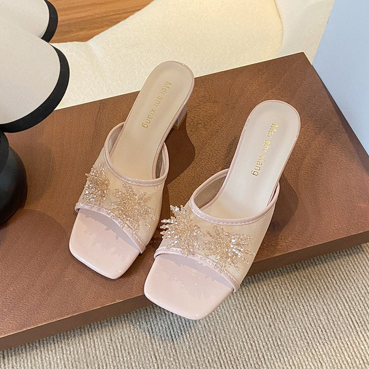 Mules pour femmes avec ornement en strass scintillant R&B