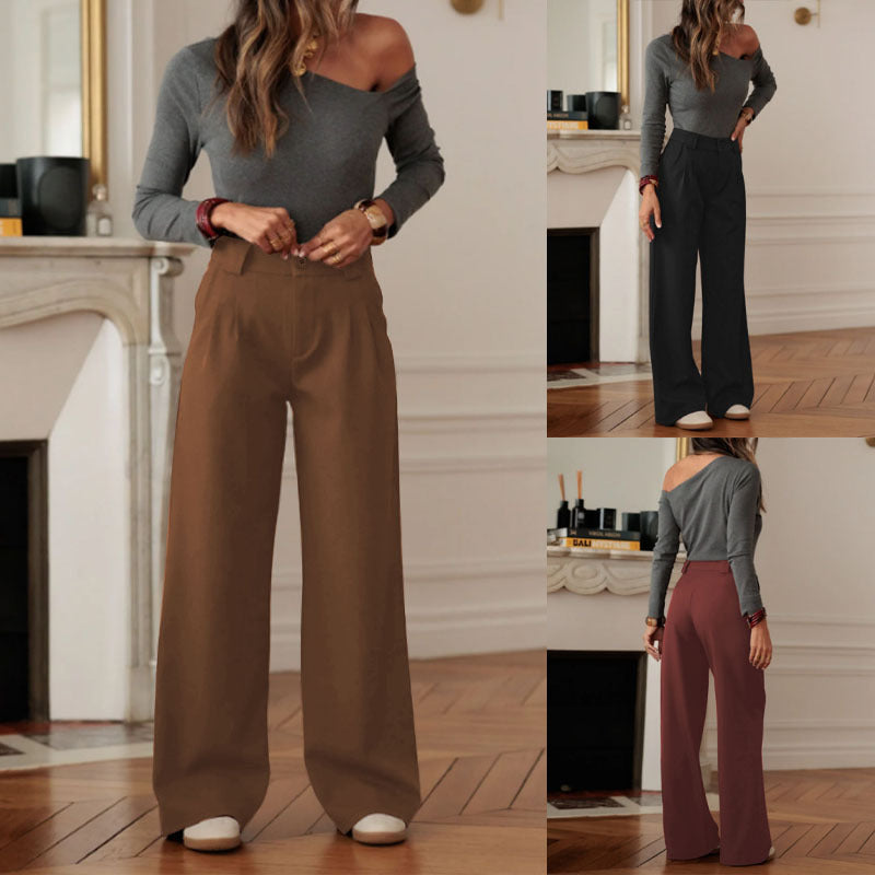 Pantalon large taille haute pour femmes avec pli marqué et fente latérale Echoarchiv