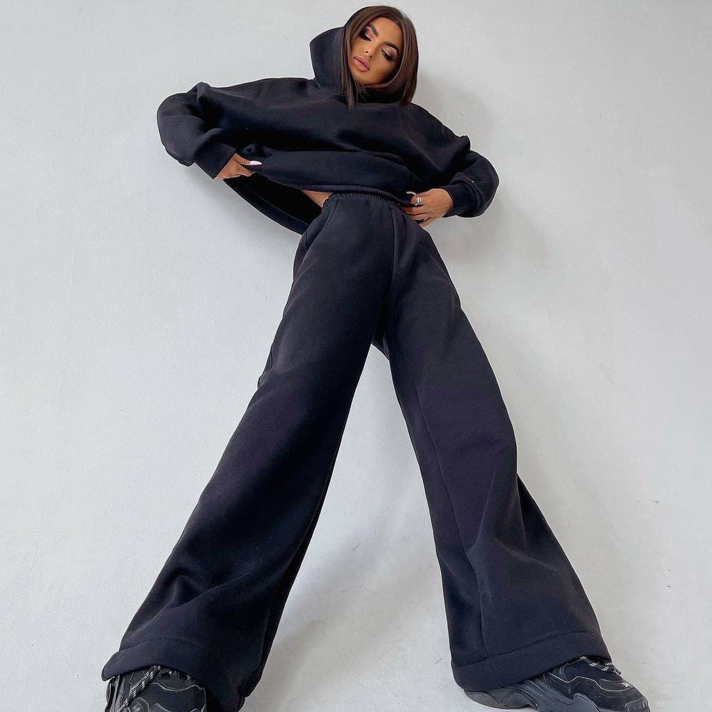Ensemble de lounge deux pièces pour femmes avec pantalon palazzo taille haute sculptant et hoodie surdimensionné Echo Archive
