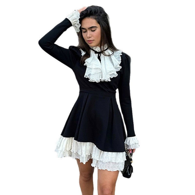 Robe à volants victorienne pour femme avec col montant, volant froncé et jupon plissé à plusieurs couches Echo Archiv