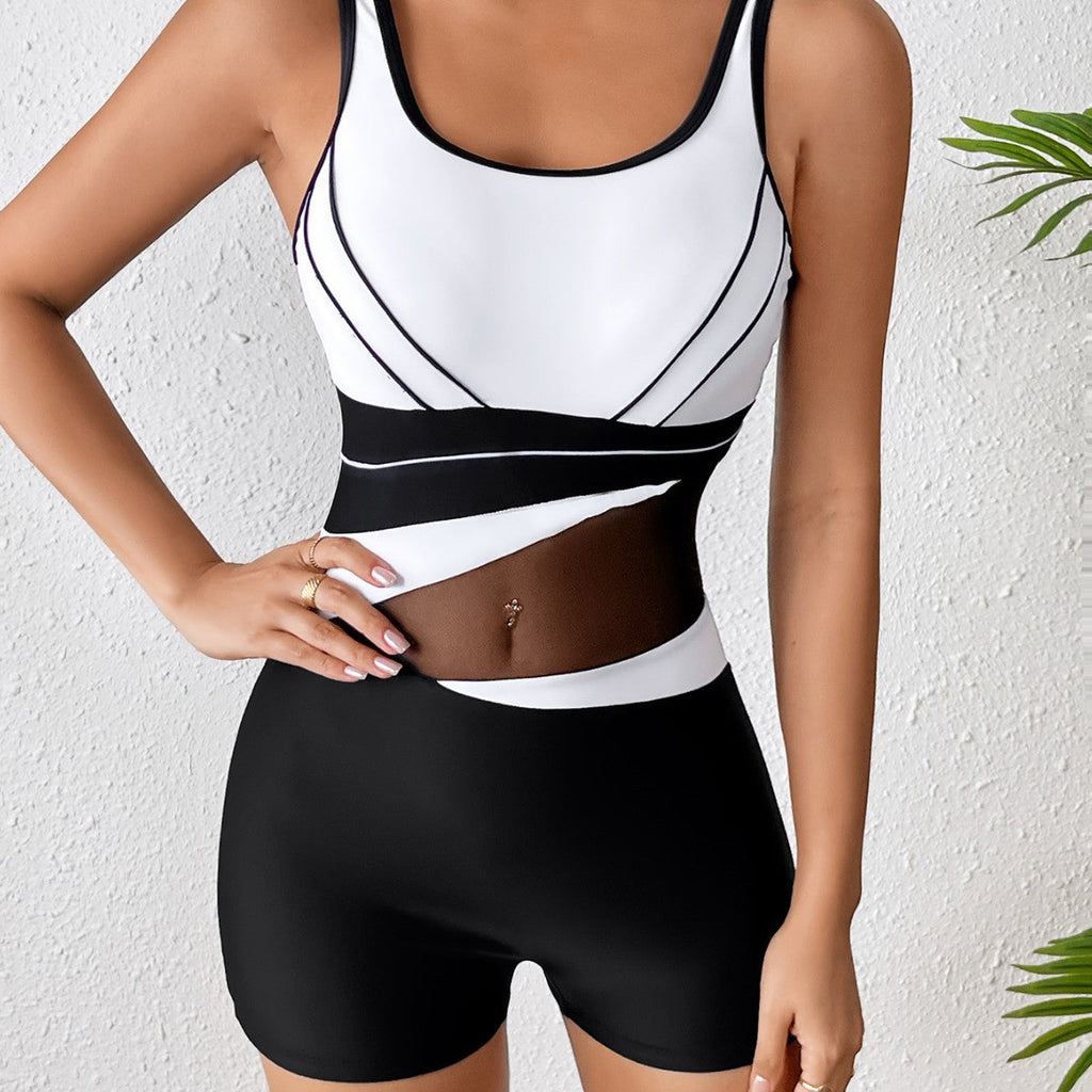 Maillot de bain sportif femme à col haut avec design en maille tendance R&B