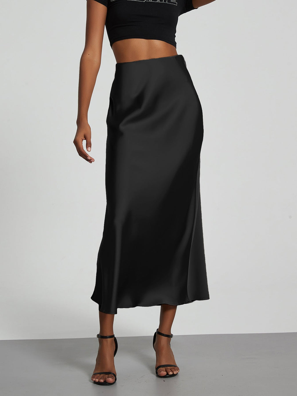 Jupe en Satin Stretch Élégante pour Femmes avec Taille Haute et Coupe Flottante R&B