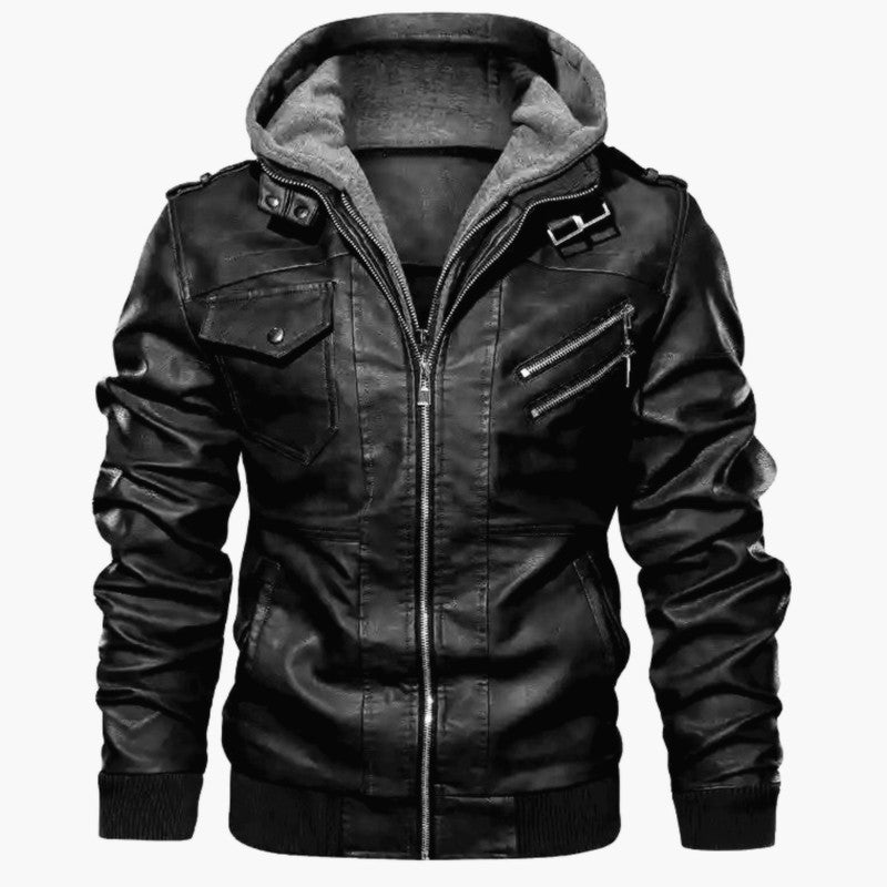 Veste en cuir pour hommes avec capuche, look vintage de biker et plusieurs poches zippées Echo Archiv