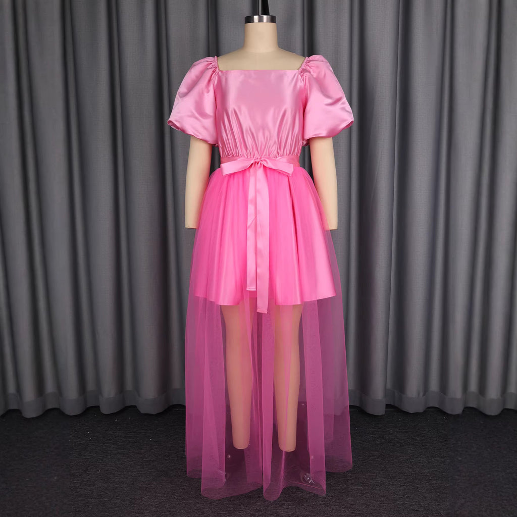 Robe légère pour femmes avec jupe en tulle chic et manches bouffantes R&B