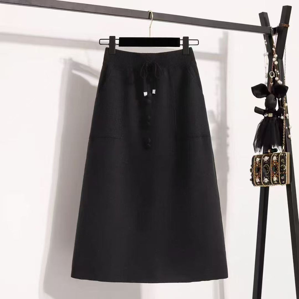 Jupe vintage pour femmes avec détails en boutons et taille élastique