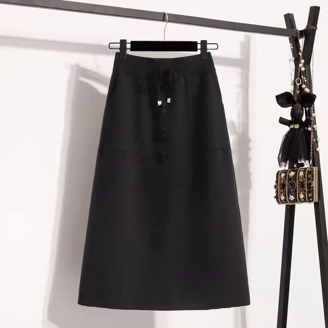 Jupe vintage pour femmes avec détails en boutons et taille élastique