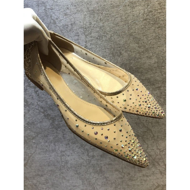Ballerines élégantes pour femmes avec décoration en strass scintillant R&B