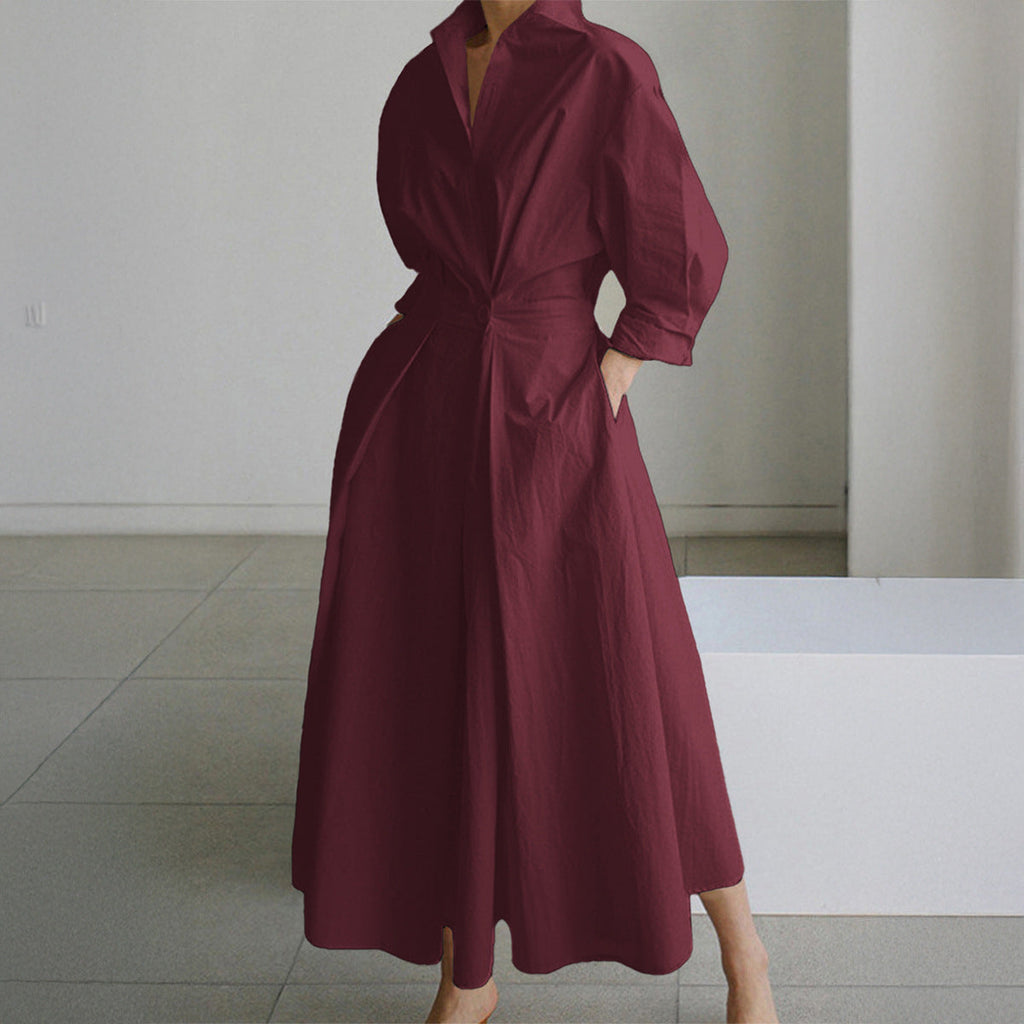 Robe chemise cintrée pour femmes avec col carré, manches mi-longues, poches latérales et jupe évasée Echo Archiv