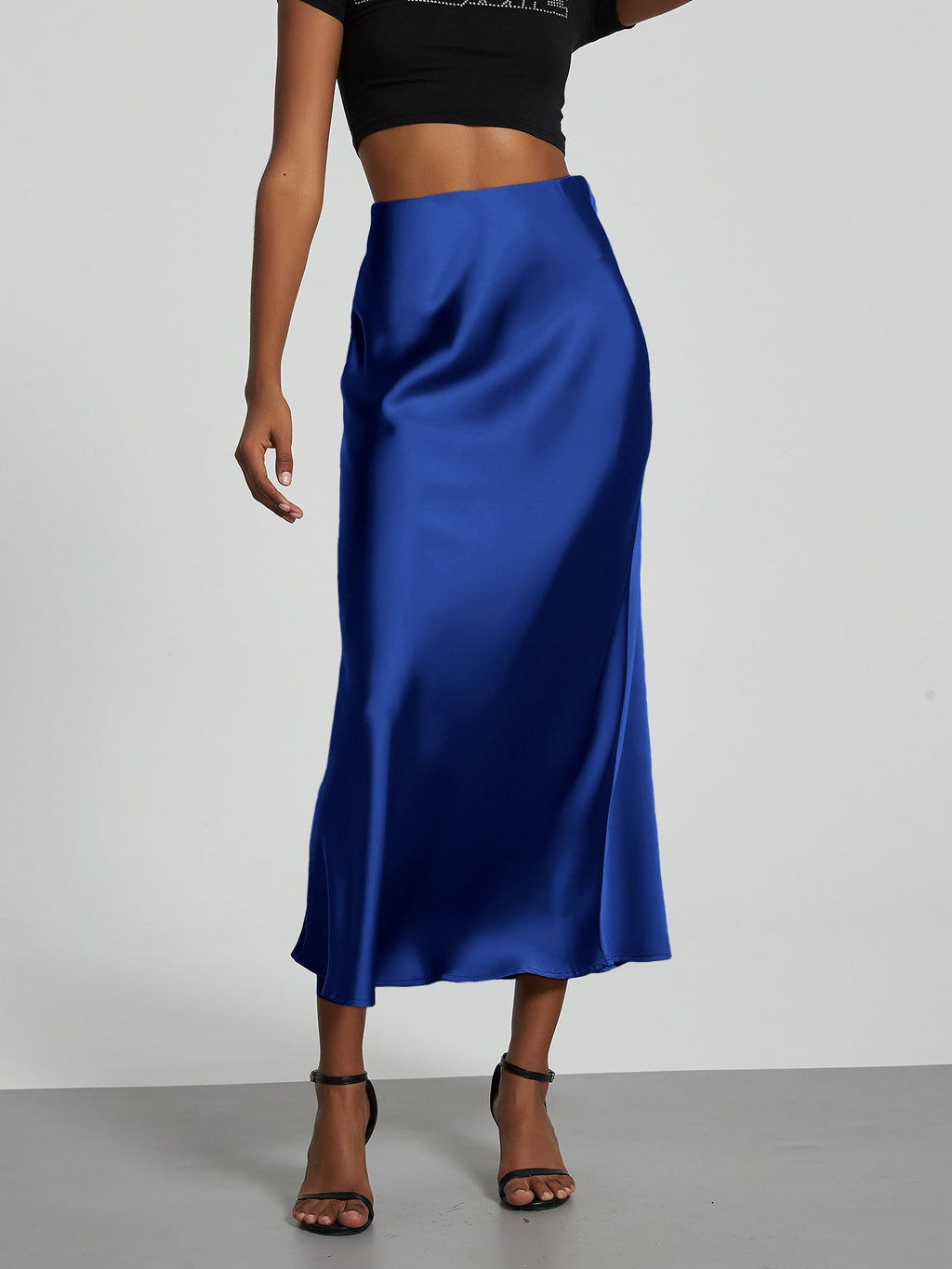 Jupe en Satin Stretch Élégante pour Femmes avec Taille Haute et Coupe Flottante R&B