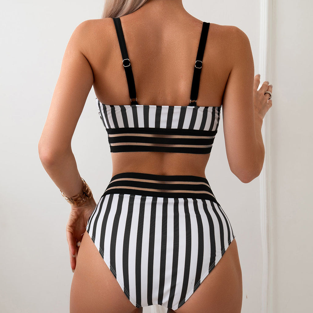 Ensemble de bikini taille haute pour femmes avec design rayé R&B