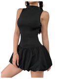 Robe mini tendance pour femmes avec col haut et jupe volumineuse R&B