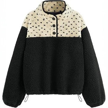 Pull en teddy polaire pour femmes avec col montant, fermeture à boutons-pression et cordon Echoarchiv