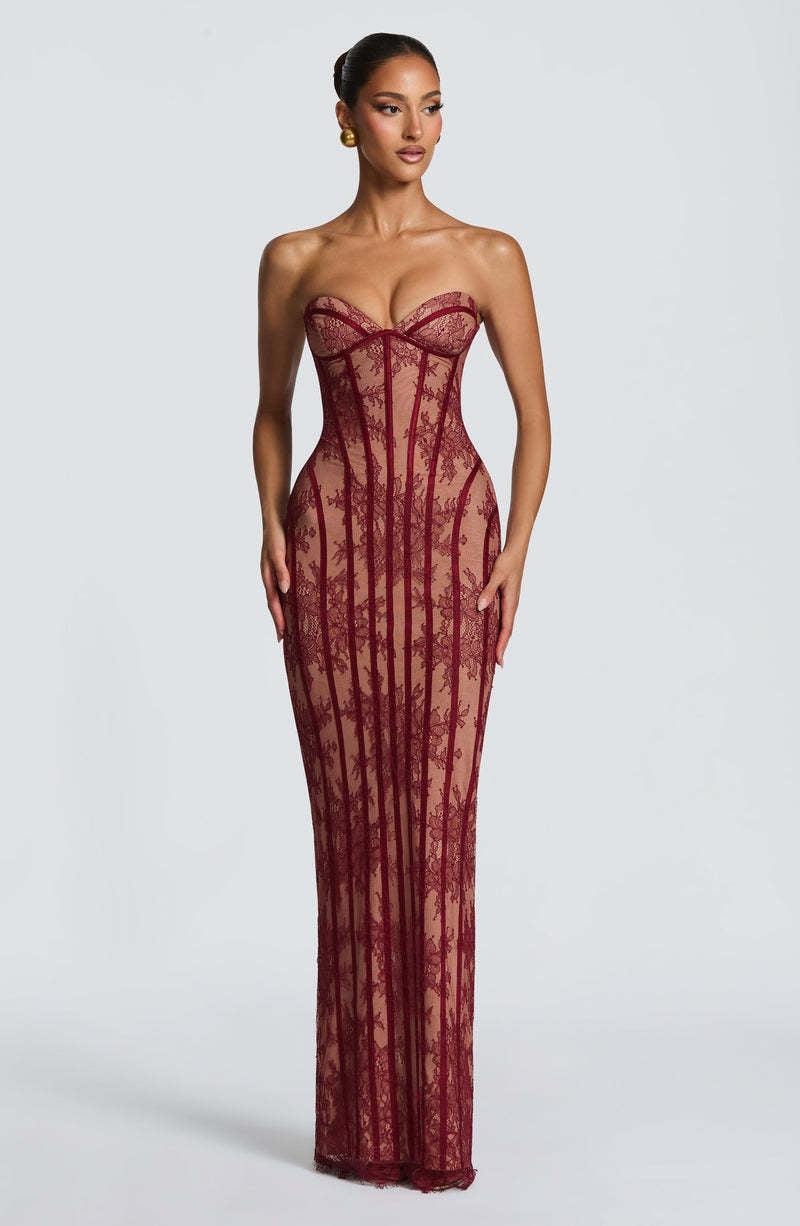 Robe en dentelle ajustée pour femmes avec design sans épaules et taille élégante Heidi-Mode