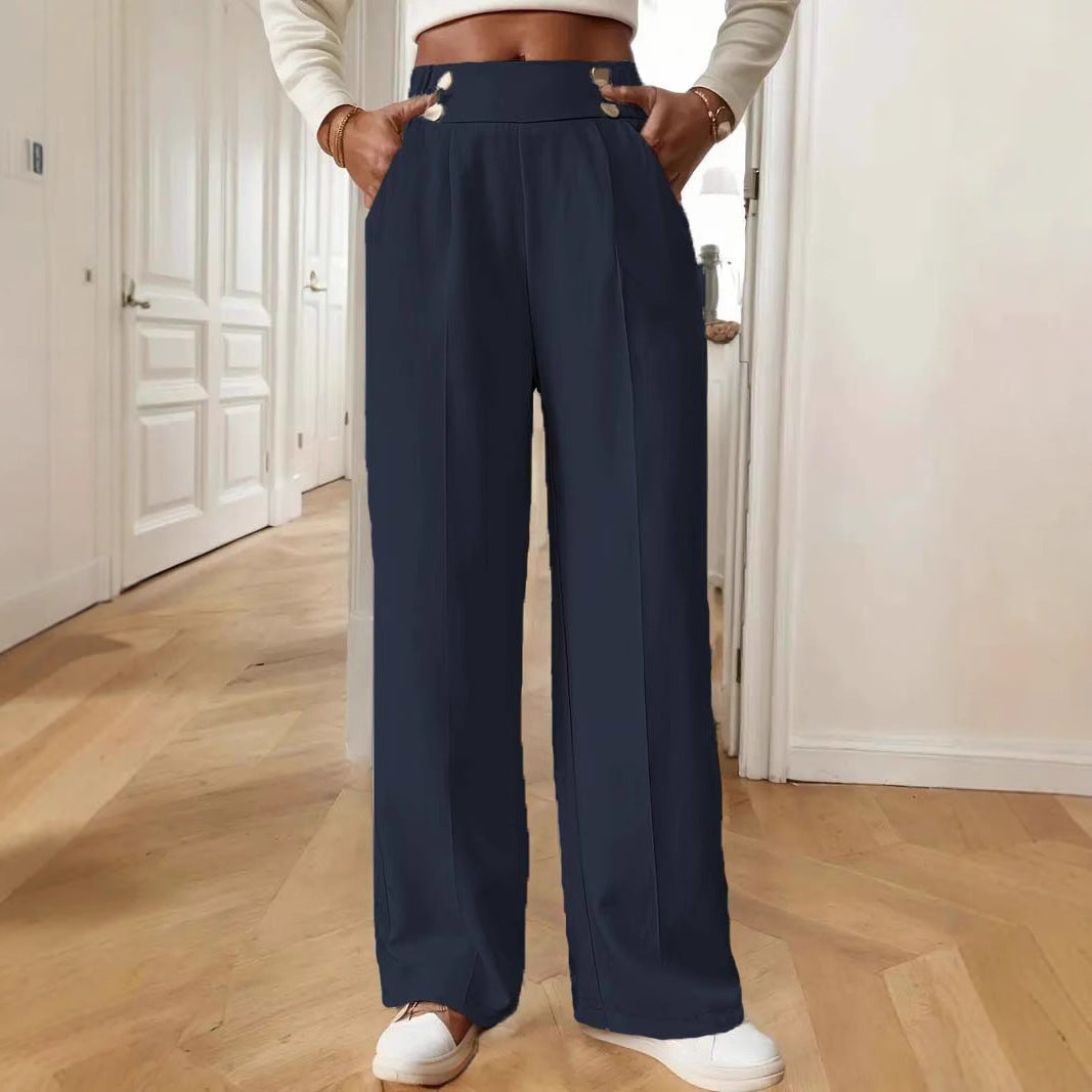 Pantalon Palazzo taille haute pour femmes avec boutons de ceinture, plis marqués et poches latérales Echoarchiv