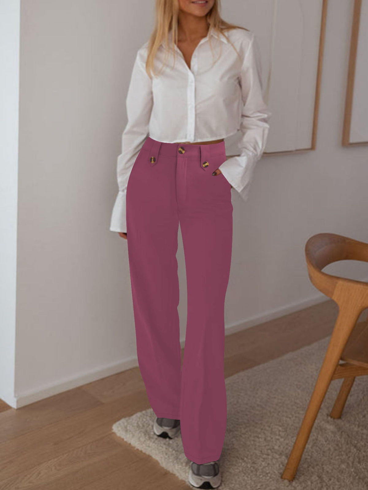 Pantalon Palazzo taille haute pour femmes avec ceinture, pli marqué et jambe large Echoarchiv