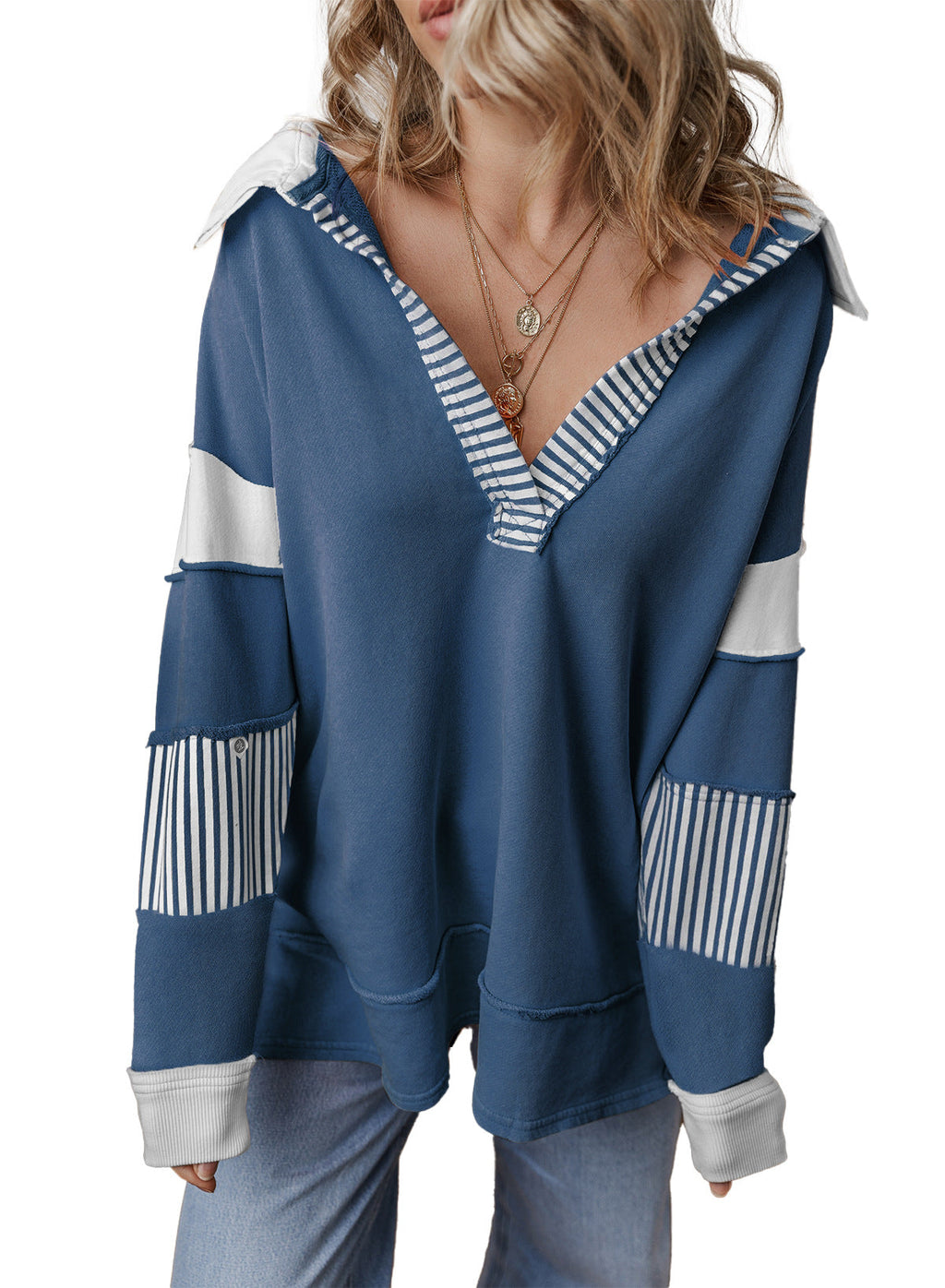 Sweatshirt à col en V oversized pour femmes