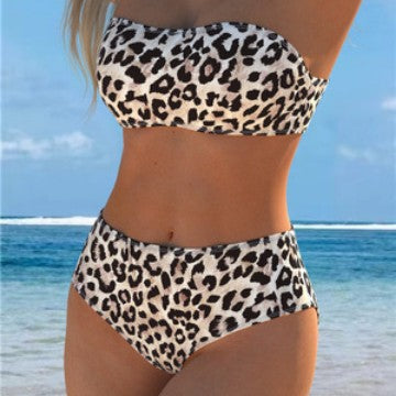 Bikini bandeau pour femmes avec taille haute et motif léopard élégant R&B