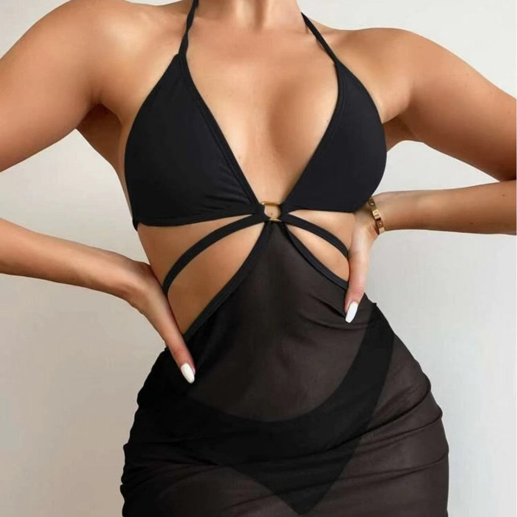 Bikini triangle femme avec jupe transparente R&B