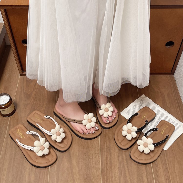 Sandales tendance pour femmes avec application florale décorative R&B