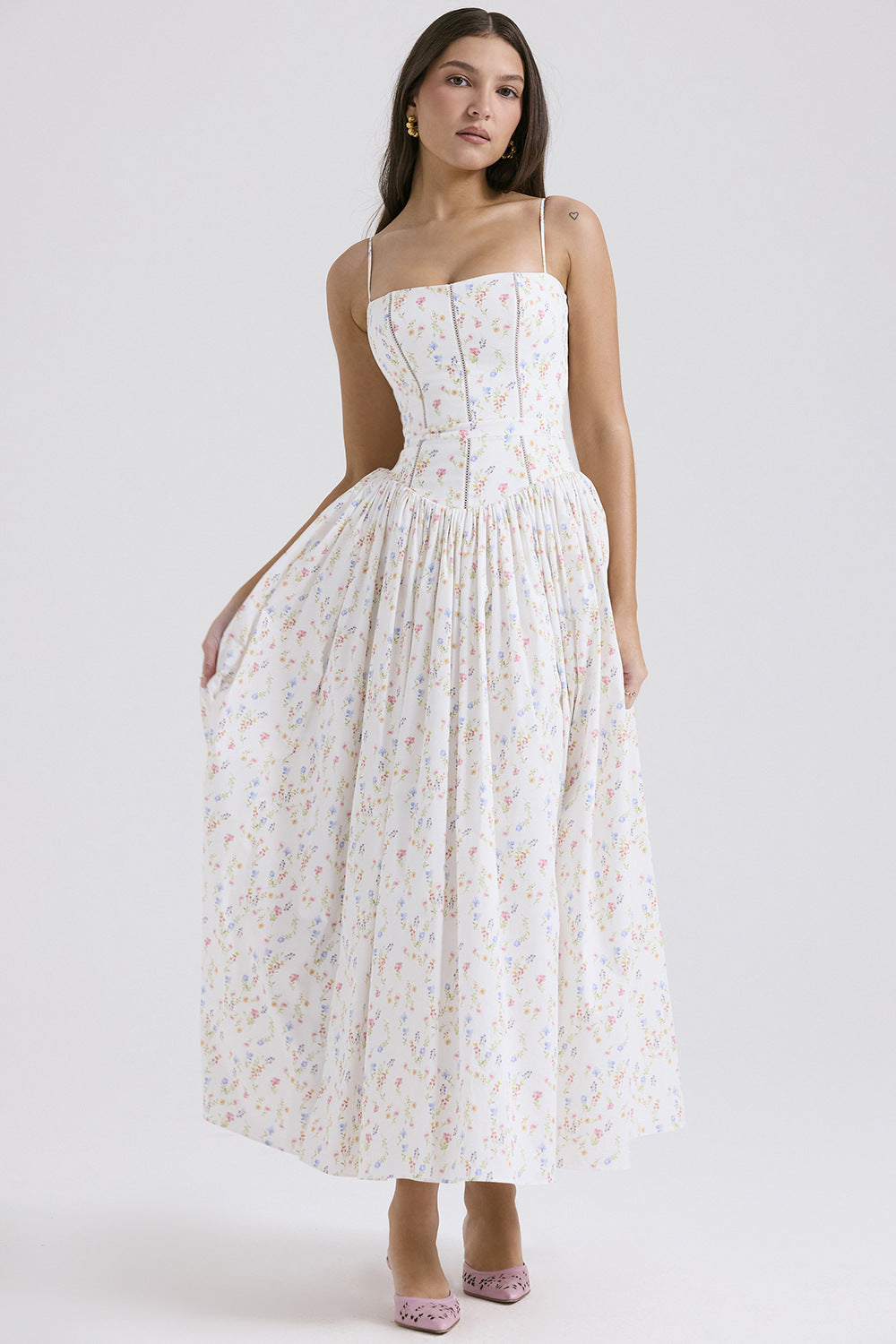 Robe corset cintrée pour femmes avec bretelles spaghetti et jupe évasée R&B