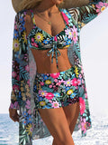 Ensemble de maillot de bain pour femmes avec motif floral et couverture de plage estivale R&B