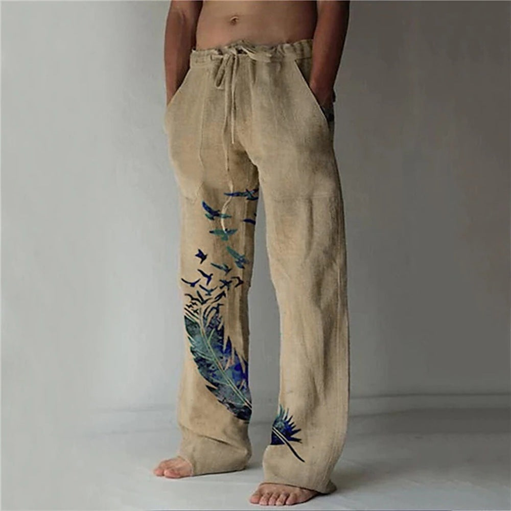 Pantalon d'été confortable pour femmes avec un design unique de plumes Echoarchiv