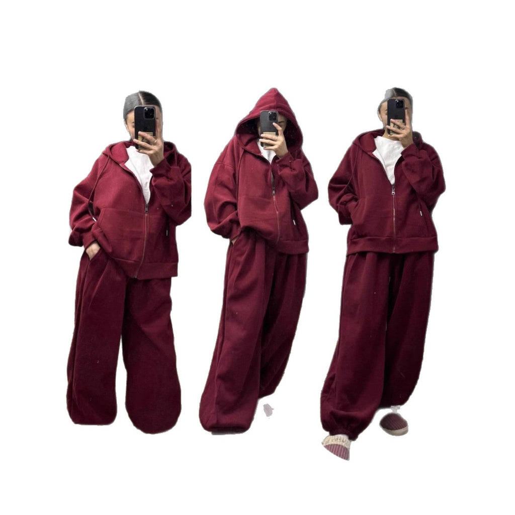 Ensemble de sweat à capuche surdimensionné pour femmes avec fermeture éclair et pantalon de jogging ample Echo Archiv