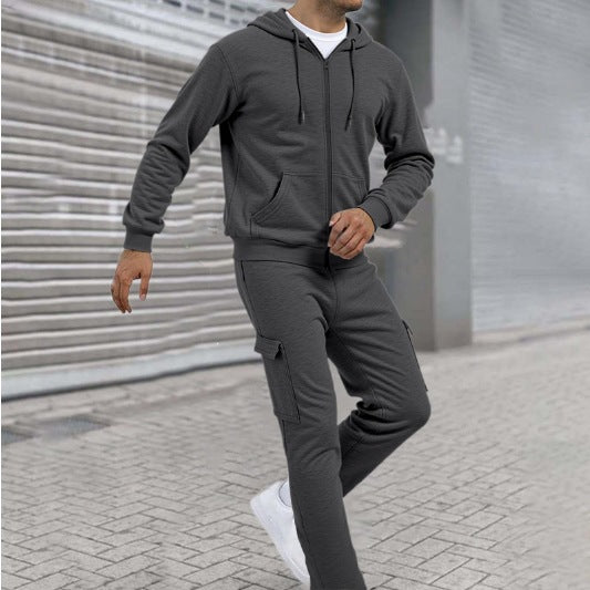 Ensemble de sweat à zip athlétique pour hommes avec pantalon de jogging cargo, coutures ergonomiques et bords côtelés Echo Archiv