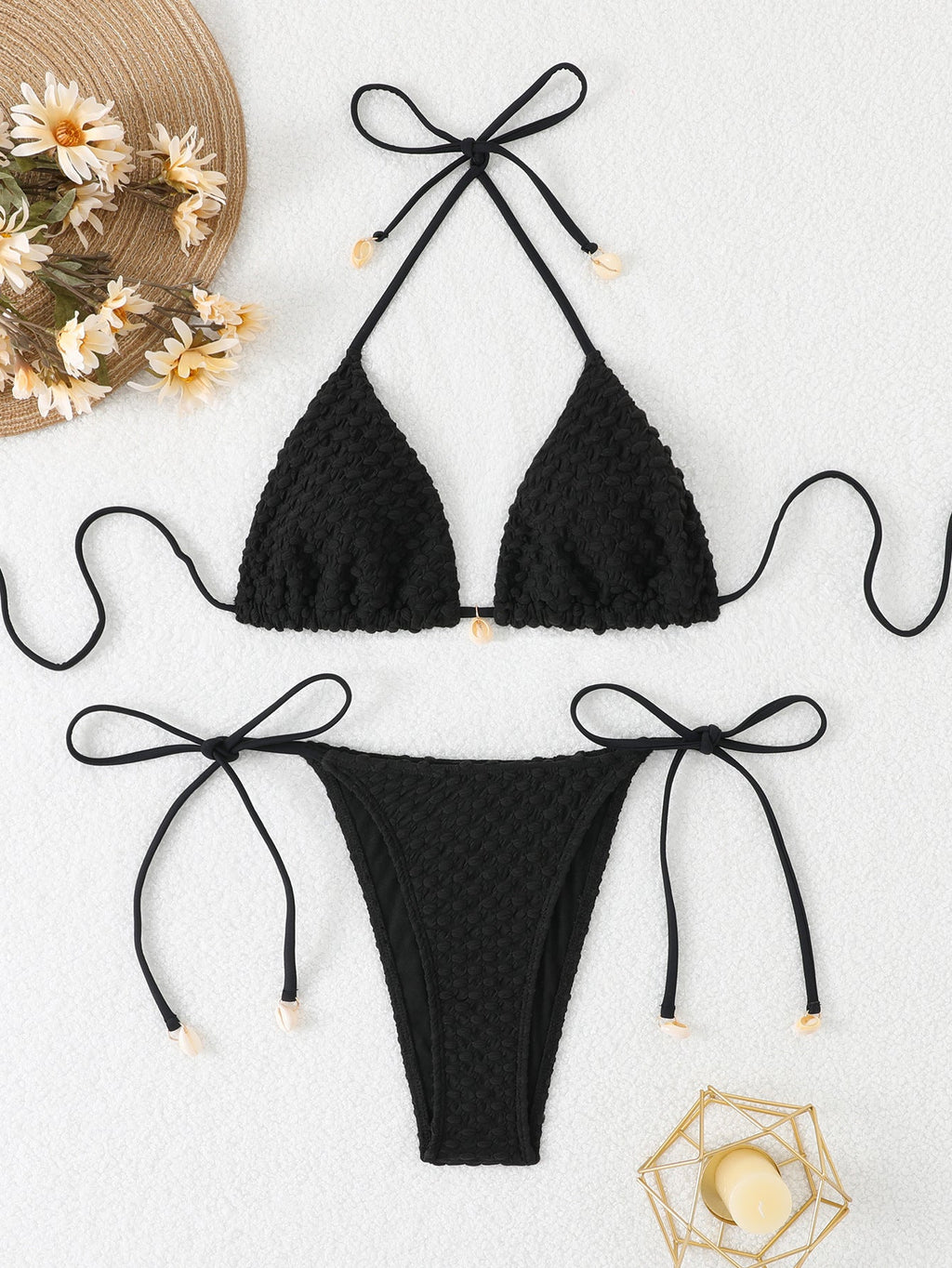 Bikini triangle pour femmes en crochet structuré R&B