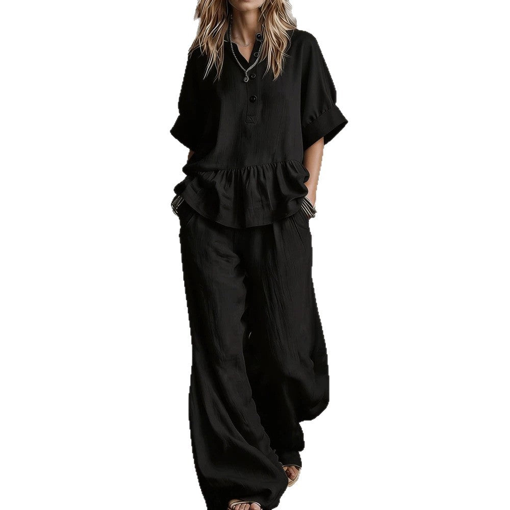 Costume Pantalon Oversize Décontracté pour Femmes avec Haut Croisé R&B