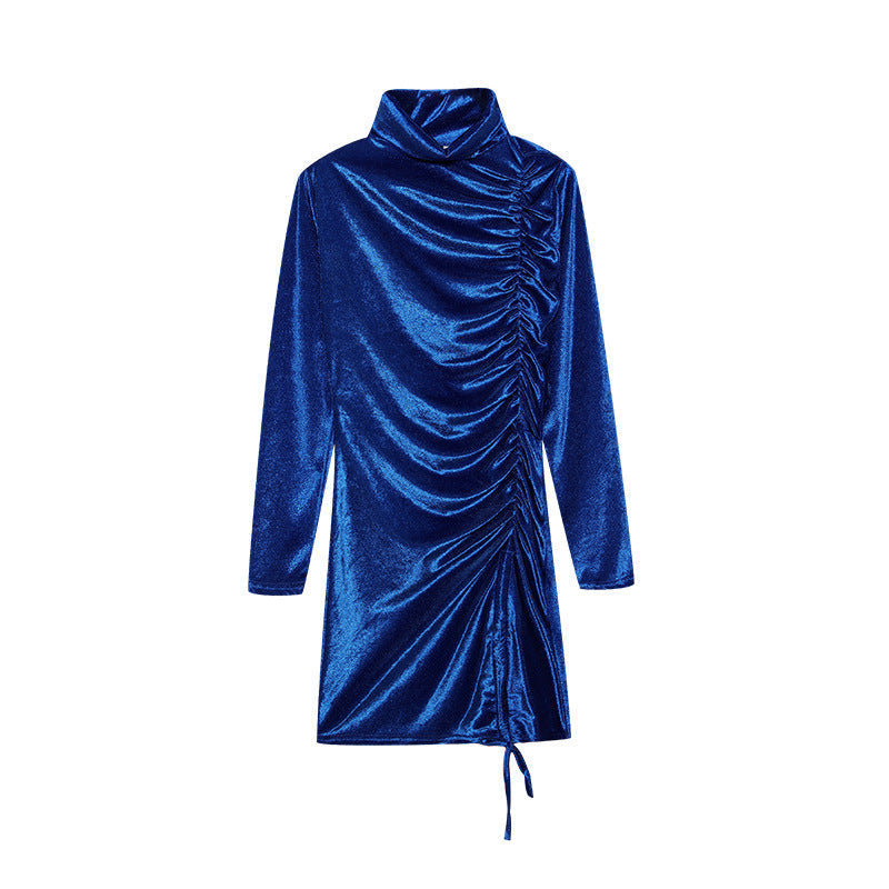 Robe Minijupe Bodycon Femme avec Col Montant et Drapé Latéral