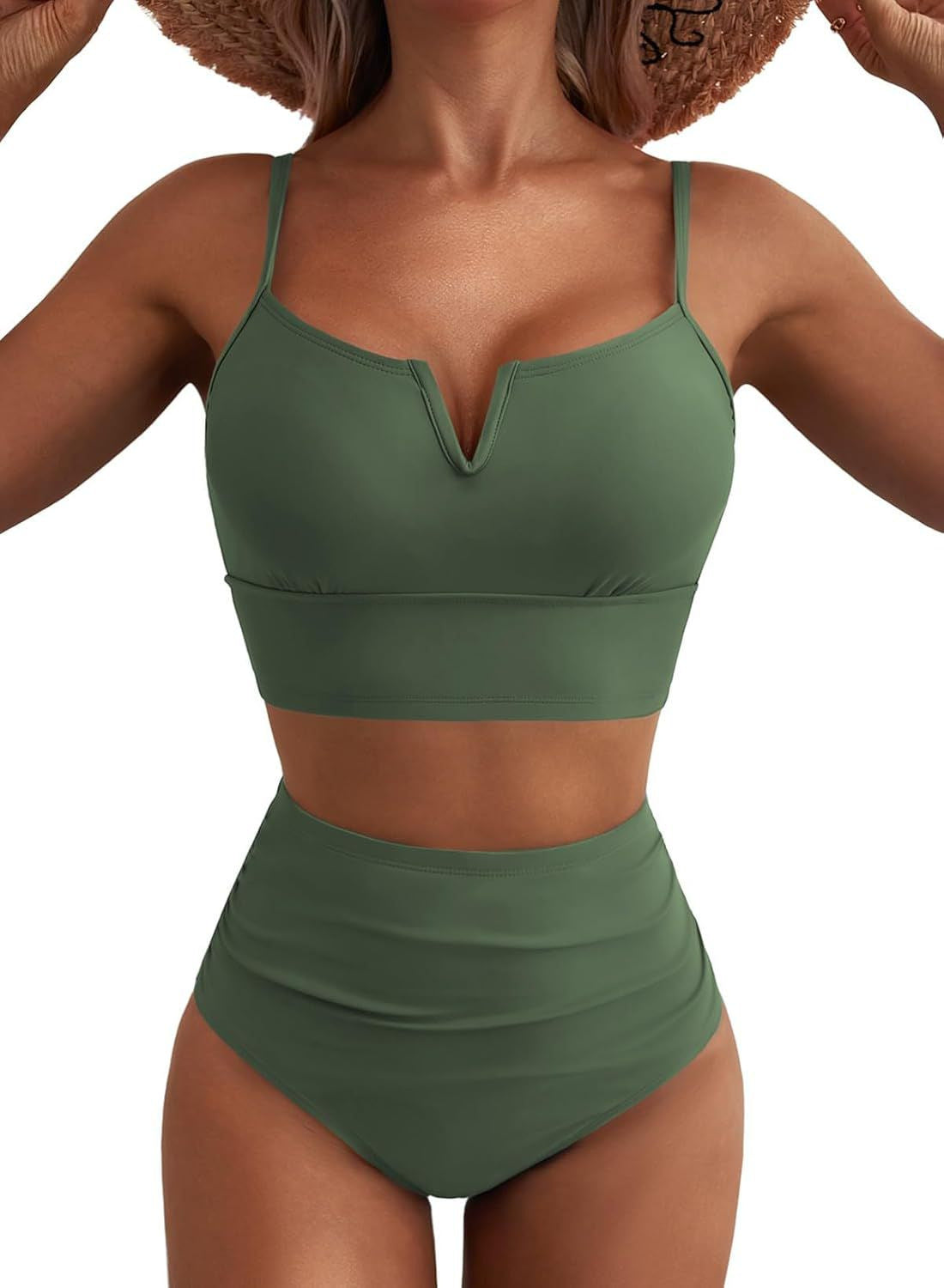 Ensemble de bikini taille haute pour femmes avec décolleté en V et larges bretelles R&B