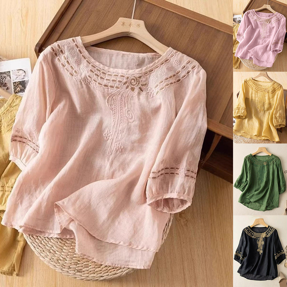Blouse brodée pour femmes avec manches 3/4 R&B
