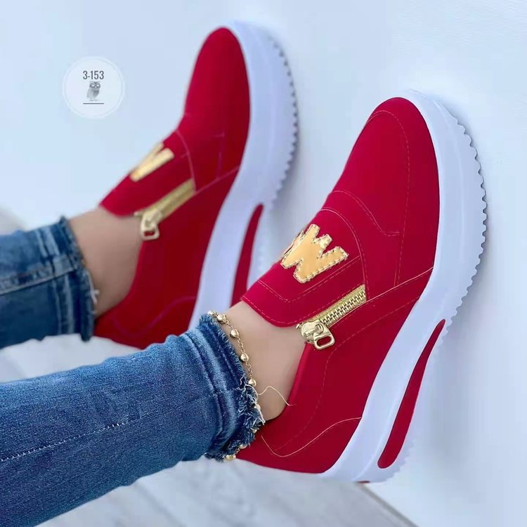 Baskets Slip-On Femme avec fermeture éclair dorée et logo tendance Heidi-Mode