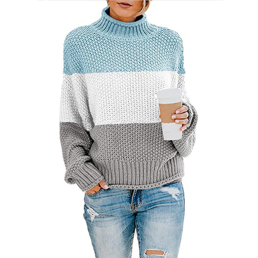 Pull à col roulé en grosse maille pour femmes avec coupe oversize et motif rayé bloc Echo Archiv