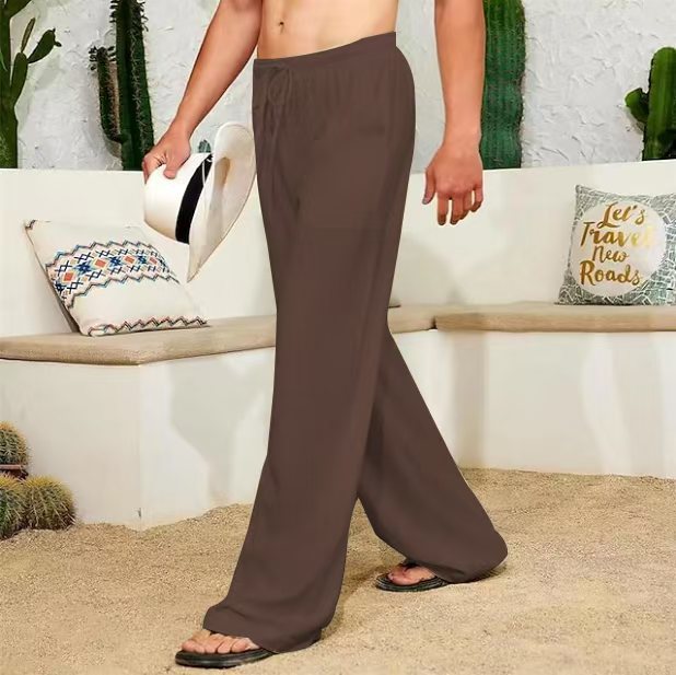 Pantalon large en lin pour hommes avec cordon de serrage, poches latérales plaquées et coupe Relaxed-Fit Echo Archiv
