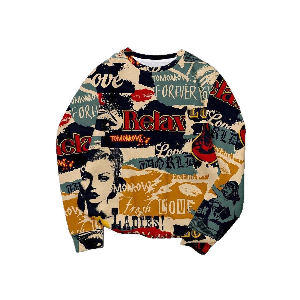 Sweatshirt décontracté pour femmes avec impression graphique créative Echoarchiv