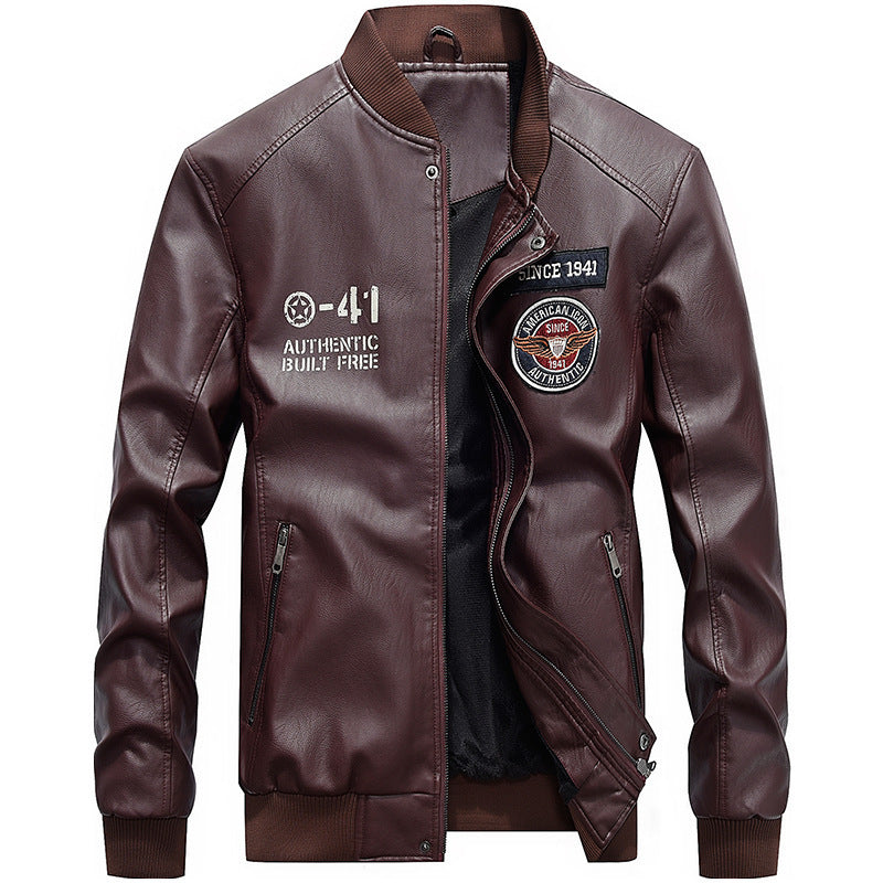 Veste bomber en simili cuir léger pour homme au style pilote avec patchs brodés et fermeture éclair dissimulée Echo Archiv