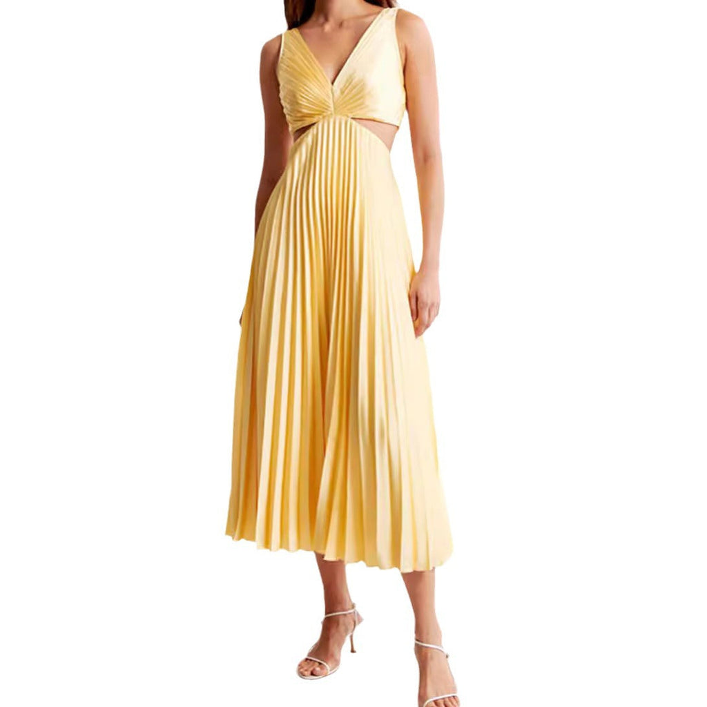 Robe midi plissée pour femmes avec partie bustier torsadée et découpes latérales R&B