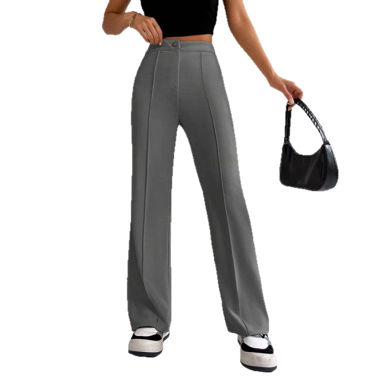 Pantalon Palazzo Femme Taille Haute avec Pli Marqué et Jambes Amples