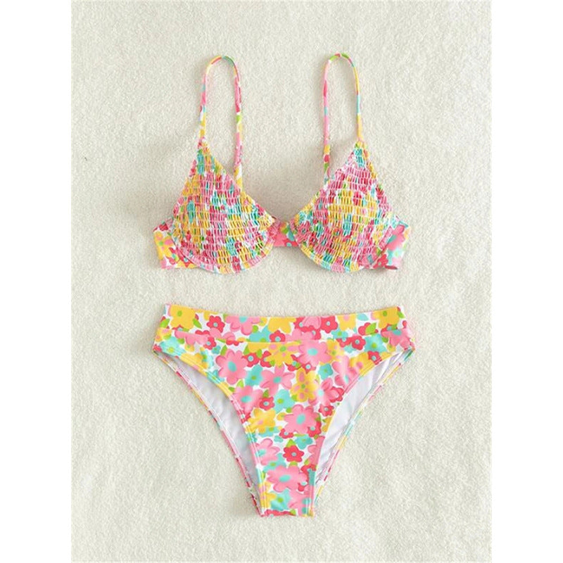 Bikini femme à taille haute avec motif floral et fines bretelles R&B