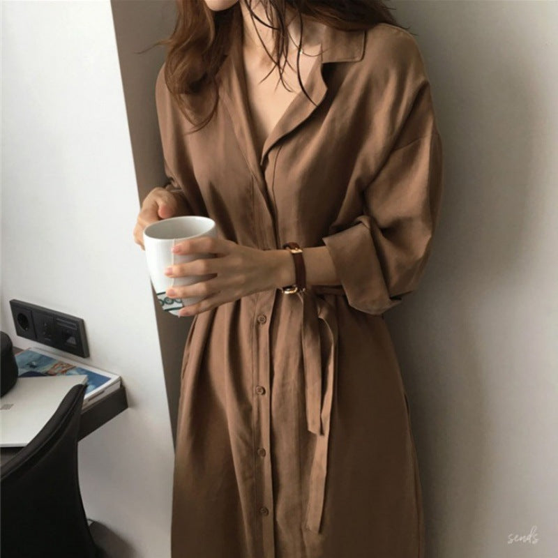 Robe chemise pour femme avec ceinture à nouer et manches trois-quarts décontractées Echo Archive